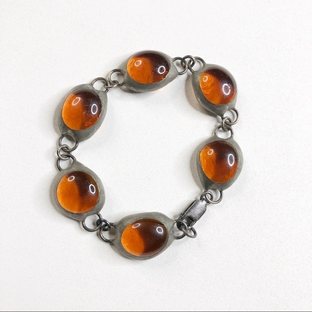 Sterling Silver Bracelet Large Glass Amber Beads